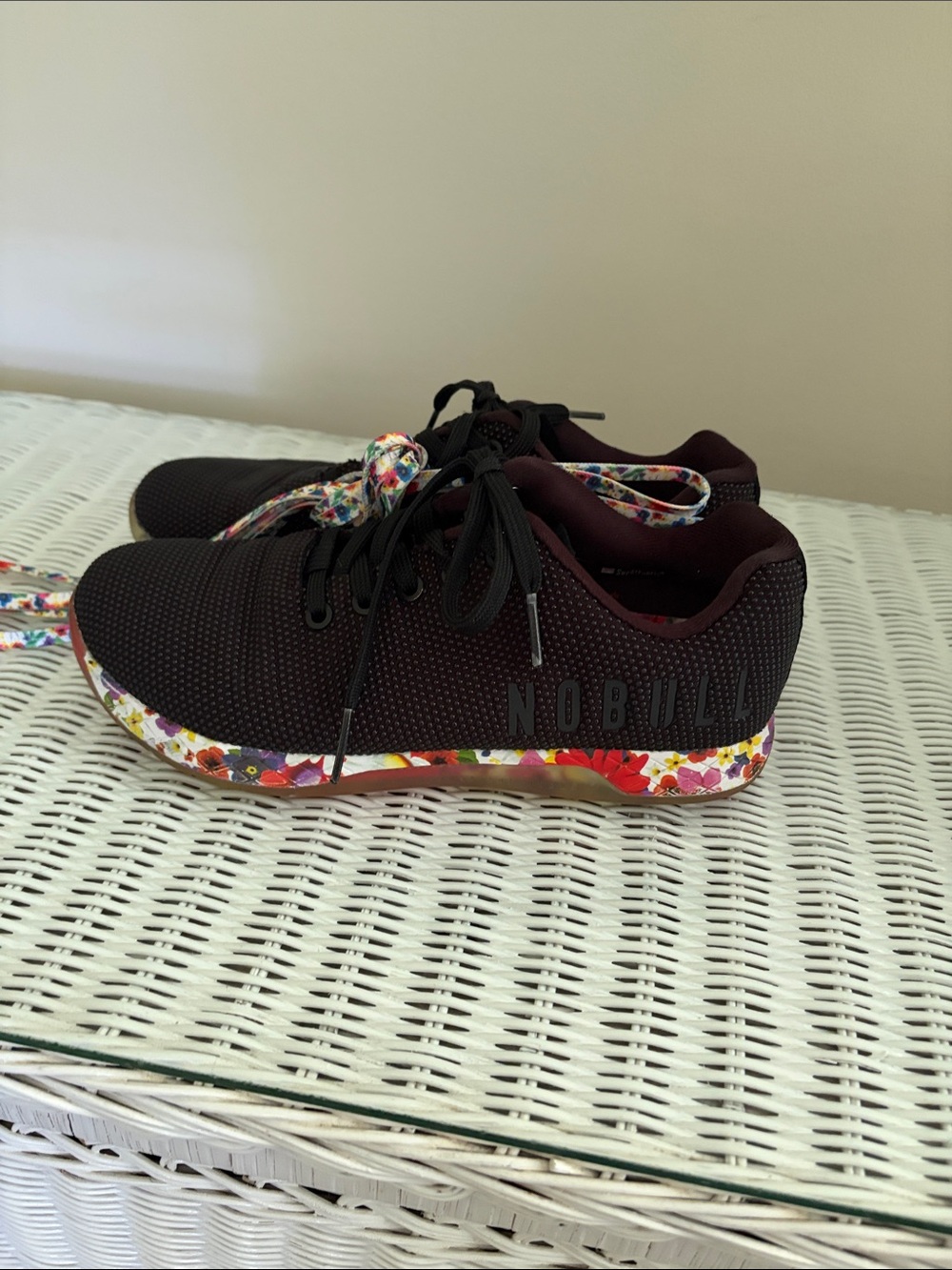 NOBULL Black womens Sneakers with Multicolor Floral Laces - Picture 2 of 9